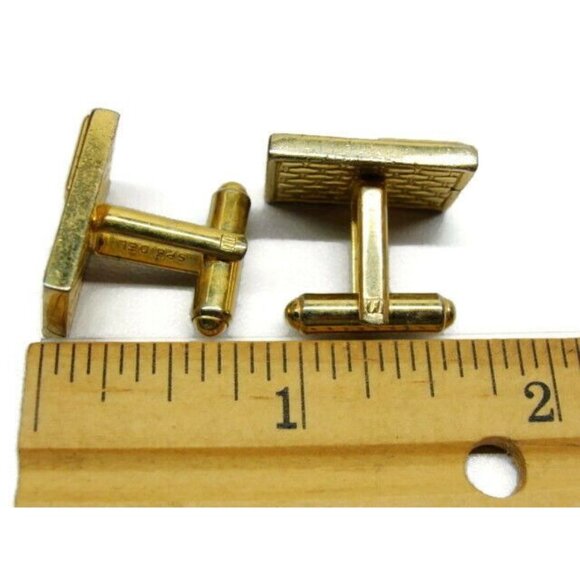 Gold Tone Cufflinks Lizard Leather Inserts Speidel Vintage Cuff Links Tux Shirt - Picture 8 of 11